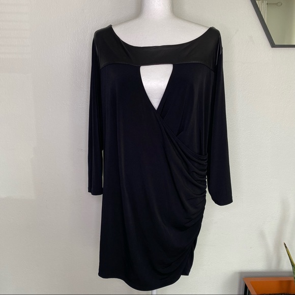 torrid Tops - Torrid Black Faux Leather Trim Surplice Top with Opening in Front